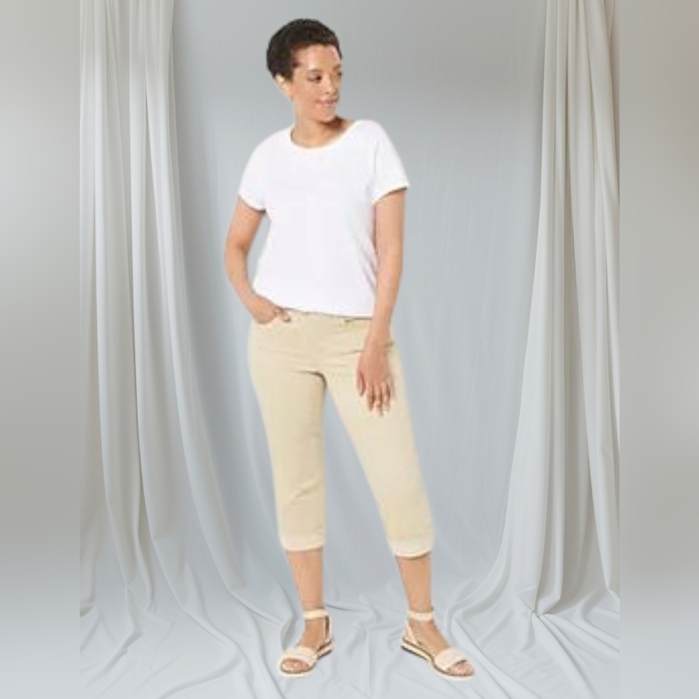 NYDJ Marilyn Straight Crop Jean Cuffed Butter Zip Fly Button Close Stretch Sz 18